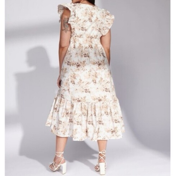 Abercrombie & Fitch Flutter Ruffle Sleeve Midi Poplin Dress XXXL 3X Cottagecore - Picture 3 of 13